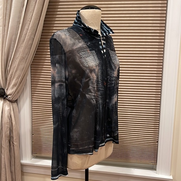 NWOT My Stuff (Boutique Buys By Belinda) Sheer Denim Print Zip Jacket - Picture 6 of 9